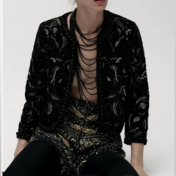 NWT ZARA KNIT CARDIGAN WITH SEQUINS SIZE L - Picture 7 of 16